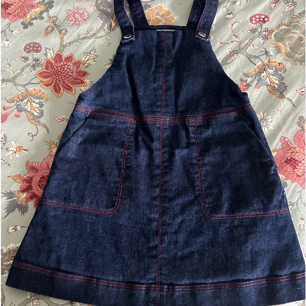 Jacadi jeans dress blue with red stitching.